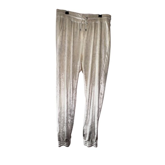 Pinko‎ Large Cream Silver Velour Joggers Luxury Lounge Pants Shimmer Athleisure - Picture 1 of 8
